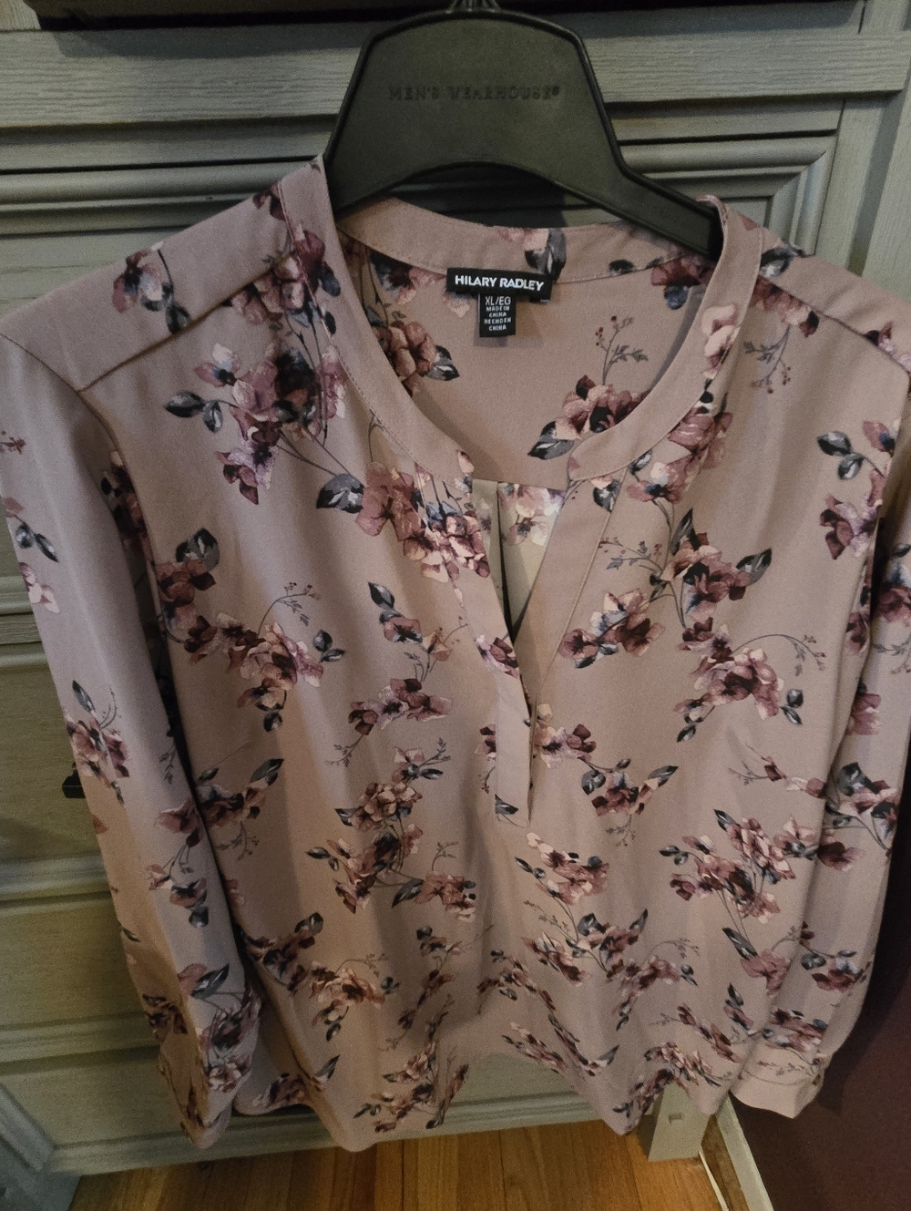 Hilary Radley Dusty Mauve Floral Keyhole Blouse